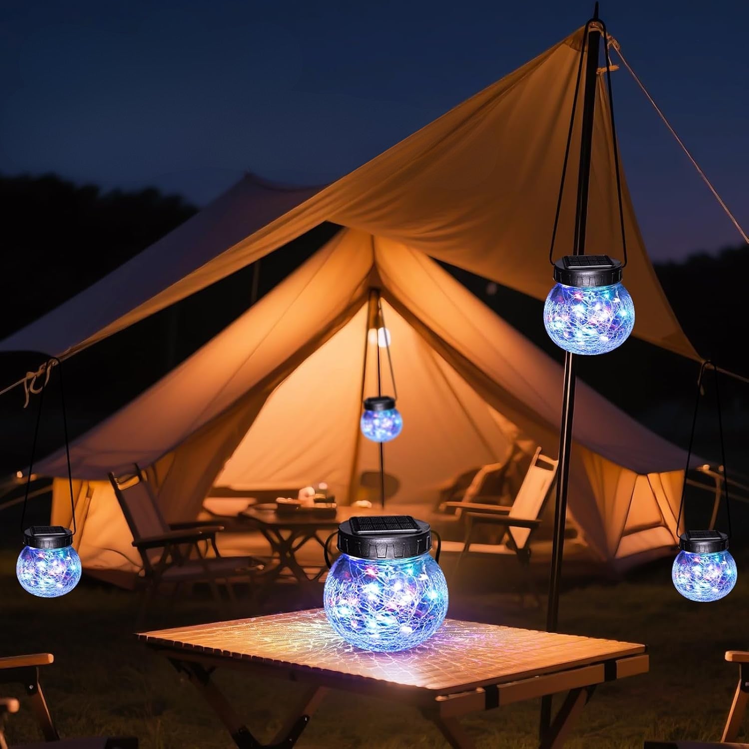 Lanterna Solar Suspensa — Elegância em Vidro Craquelado