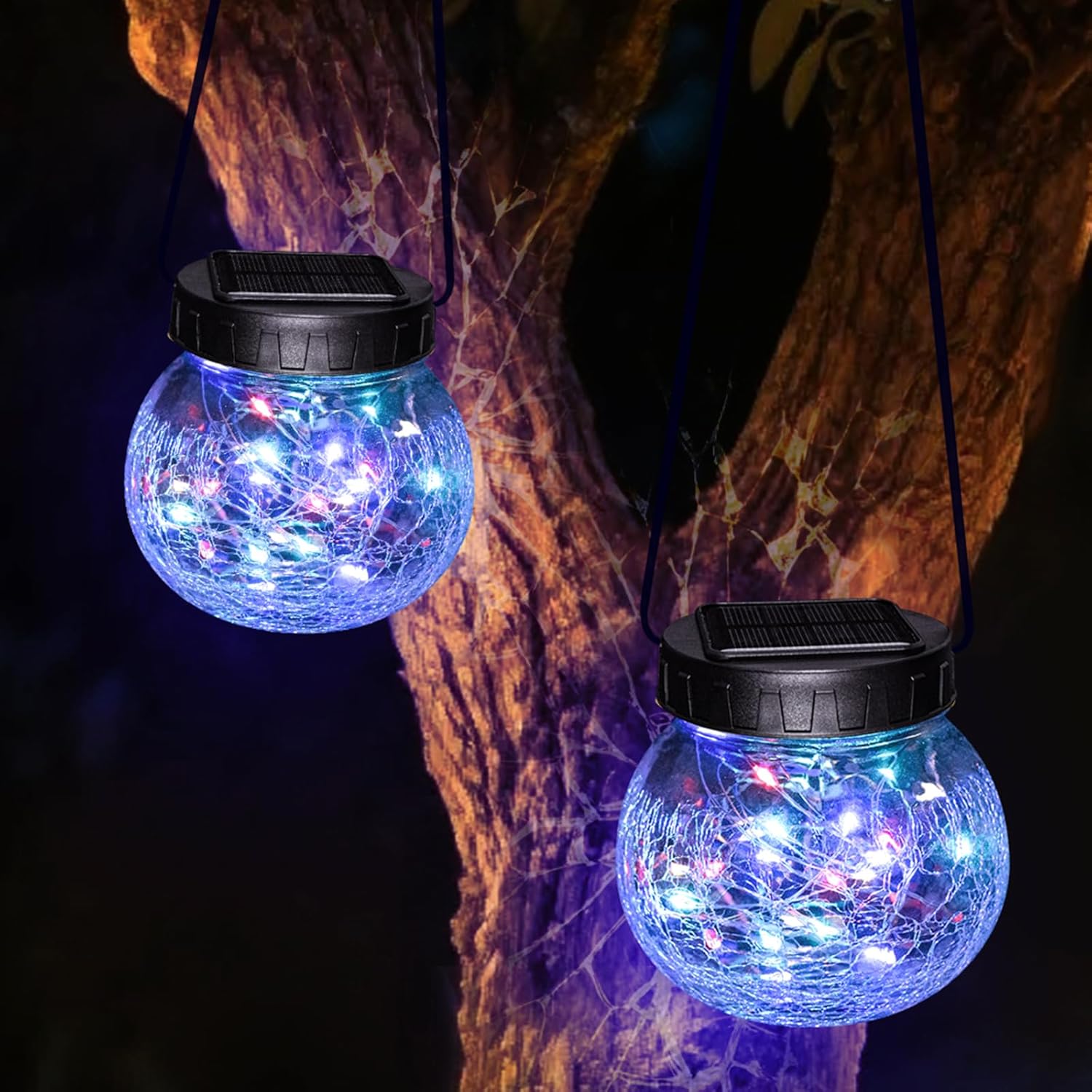 Lanterna Solar Suspensa — Elegância em Vidro Craquelado