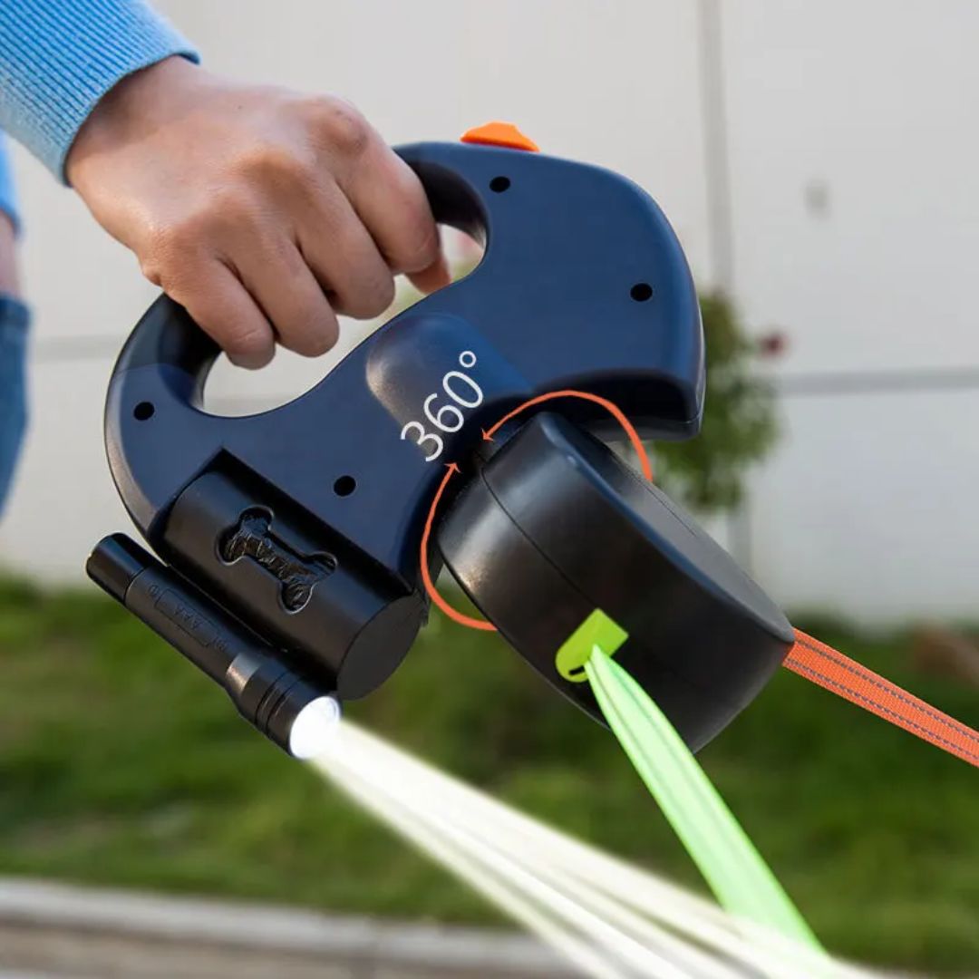 Guinzaglio Retrattile Per Cani – Con Luce LED E Distributore Di Sacchetti