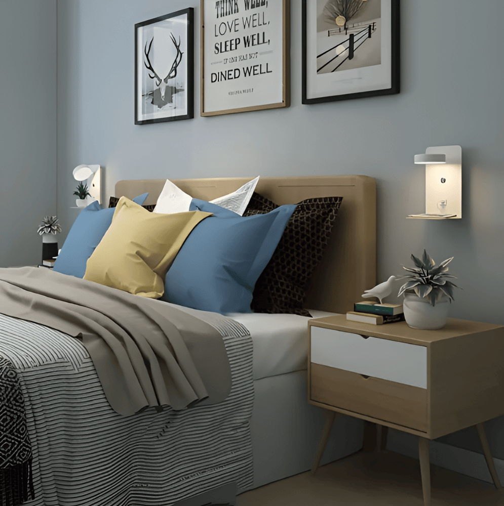 Candeeiro de parede LED com prateleira e porta USB - Design moderno e função 2 em 1