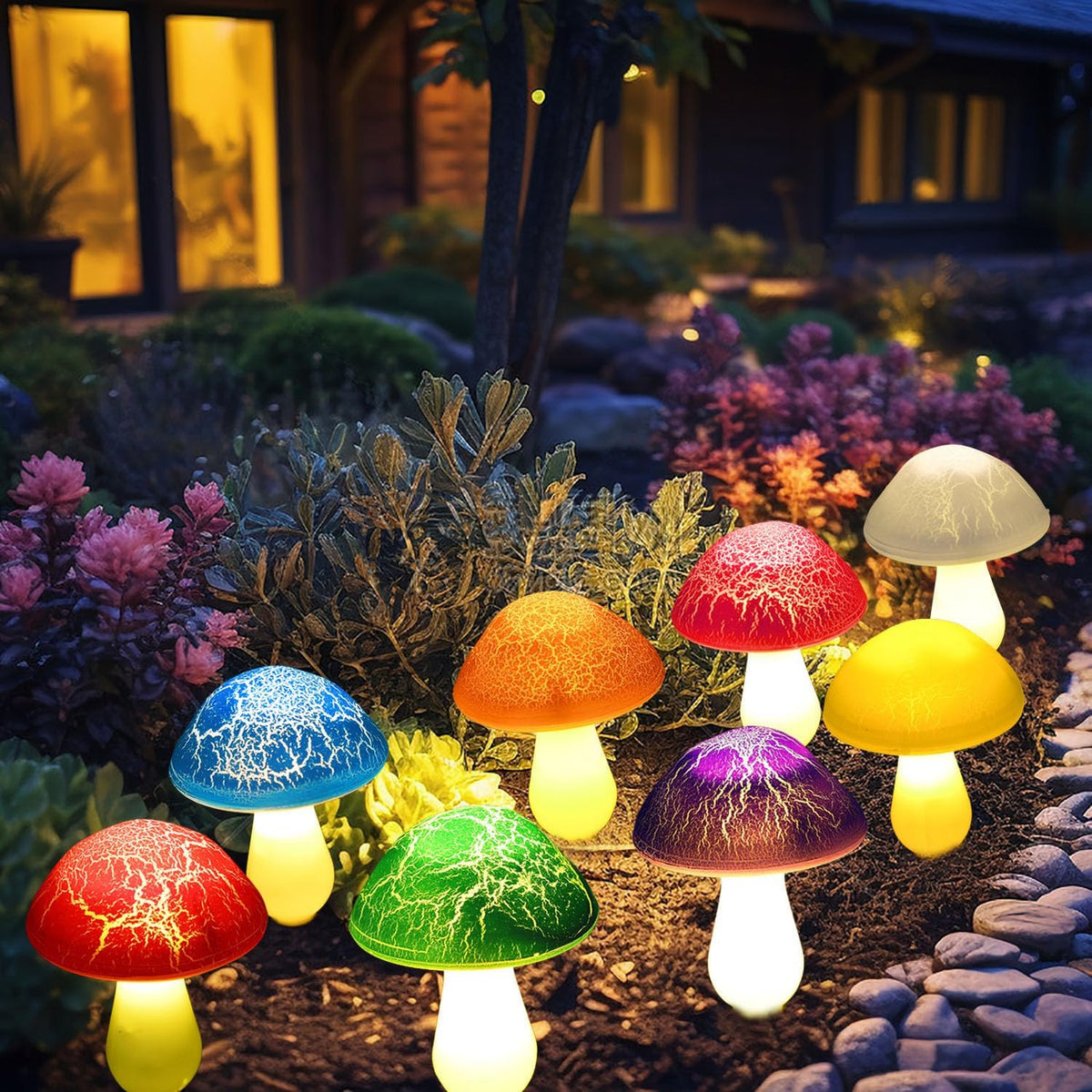 Kit di luci solari da giardino — funghi luminosi decorativi 